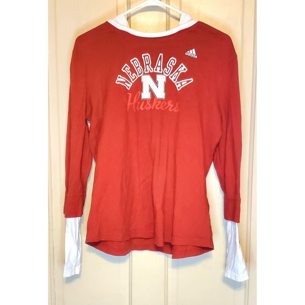 Adidas XL Nebraska Husker Red & White with Hood Long Sleeve